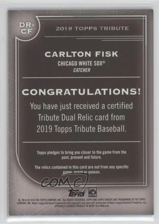 2019 Topps Tribute Single Player Dual Relics Green /99 Carlton Fisk #DR-CF HOF - Image 2 of 2