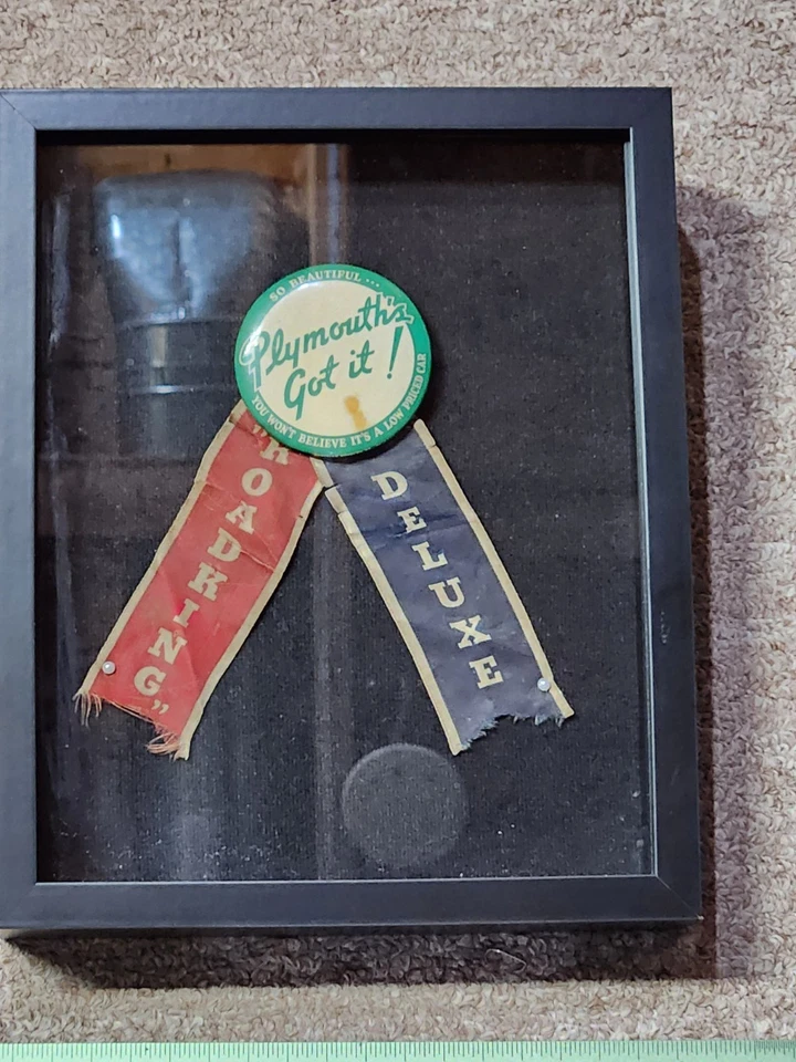 Framed Vtg and RARE 1939 Plymouth DE LUXE Roadking Touring Sedan advertising PIN - Image 2 of 4