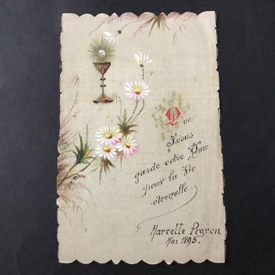 Bild Pieuse Tissu Peint Calice datiert 1895 HEILIGE KARTE handbemalt 19.Jh. S...