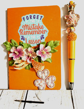 HANDCRAFTED BEADED PEN  NOTE PAD SET Forget The Mistake Remember The Lesson