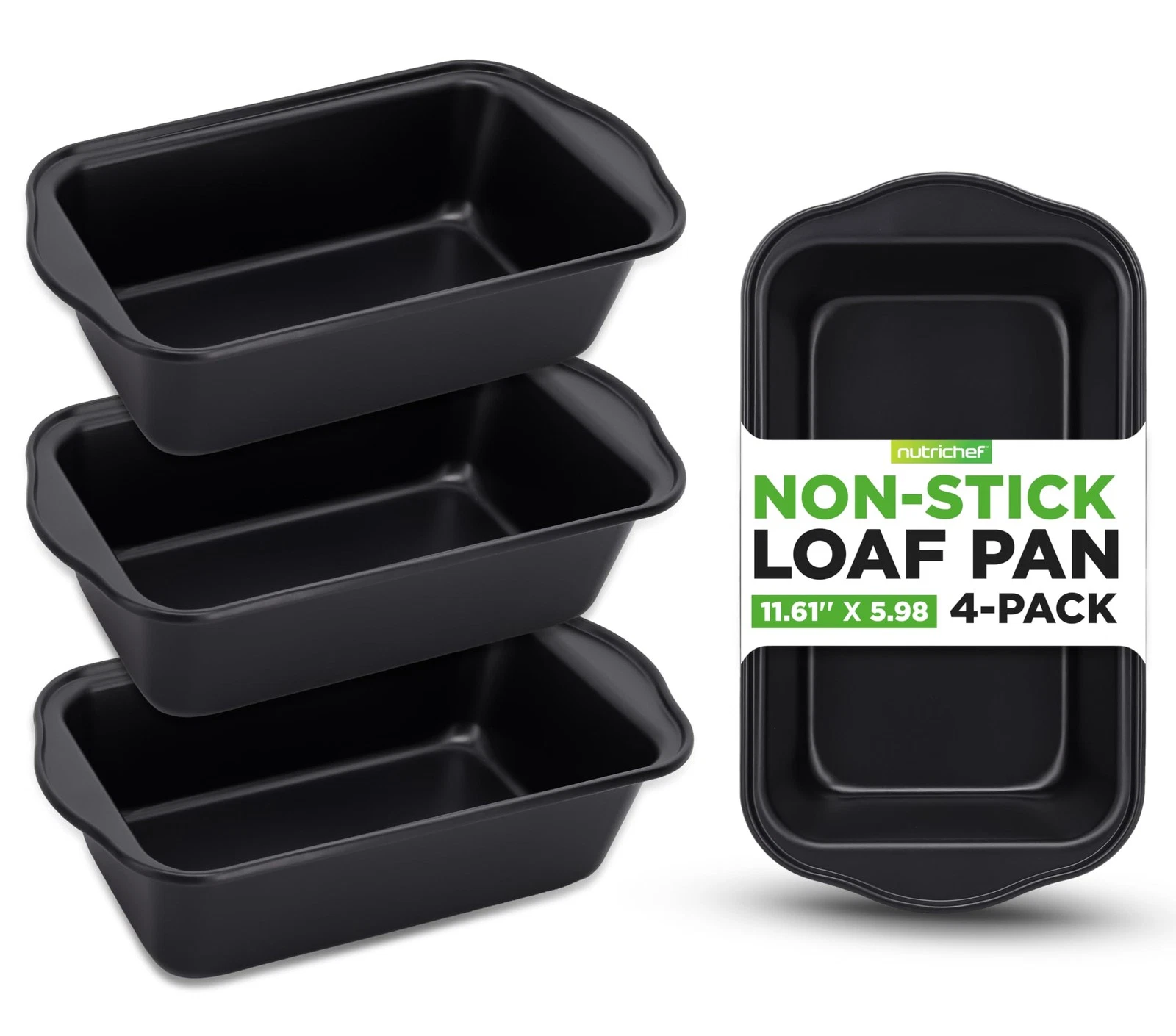 NutriChef 4-Piece Loaf Pan Set Non-Stick Bread Loaf Pans - Black