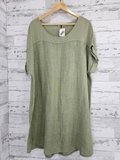 Lungo L'arno Women's 1X Flax Linen Lagen look Shift Dress Salvia Green