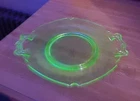 Vintage Green Uranium Glass Plate Depression Glass Double Handled