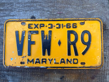 Vintage 1966 Maryland License Plate VFW R6 Ye...