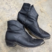 VTG Double H Womens Zip Leather Boots Heel Black US Size 8.5 W USA Made