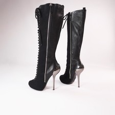 Giuseppe Zanotti Knee-High Stiletto Boots EU37 US6.5 Metal Heel Lace-Up Runway