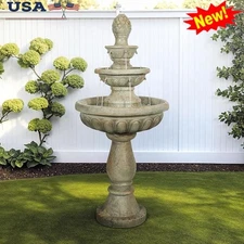 High 3-Tier Concrete Outdoor Water Fountain Large Garden Decor Patio Waterfall