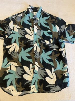 NN07 No Nationality Shirt Mens Sz XL Aqua Print Tyrion Floral Linen Short Sleeve