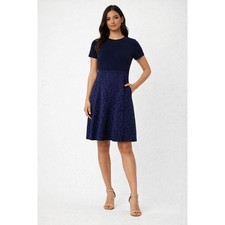 OZBEK Navy Blue Short Sleeve Crew Neck A-Line Midi Formal Dress Size 8