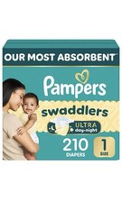 Pampers Swaddlers Ultra Day Night Disposable Diapers Size 1 White 210 Count