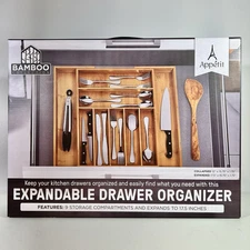 Bamboo Drawer Organizer Expandable Utensil Silverware Flatware Holder Tray NEW
