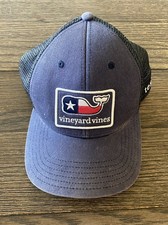 Vineyard Vines Trucker Hat Cap Snap Back Mesh Faded Blue American Flag Texas