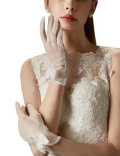 Women's Bow Tea Party Gloves Sheer Gloves Elegant Mesh Short One Size White