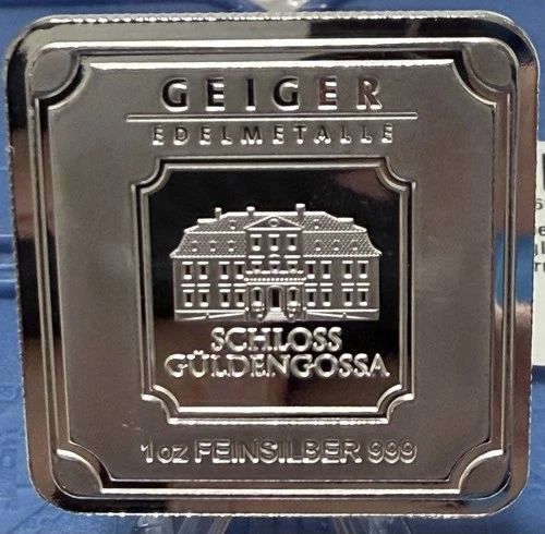 Geiger Edelmetalle 1 oz Silver Bar .999 Fine Schloss Güldengossa