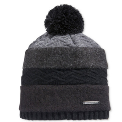 Sean John Mixed Media Wool Pom Stripe Beanie Macy's Exclusive Hat - Black - $32