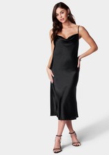 Bebe Black Cowl Neck Satin Slip Dress M 8/10 
