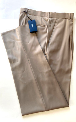 NWT BOSS Genuine Virgin Wool DR Hook One Pleat Front Pants 36R Tan/Beige