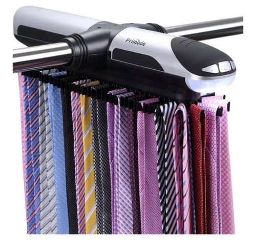 Motorized Tie Rack Closet Organizer with LED Lights Includes J Hooks for Wire...