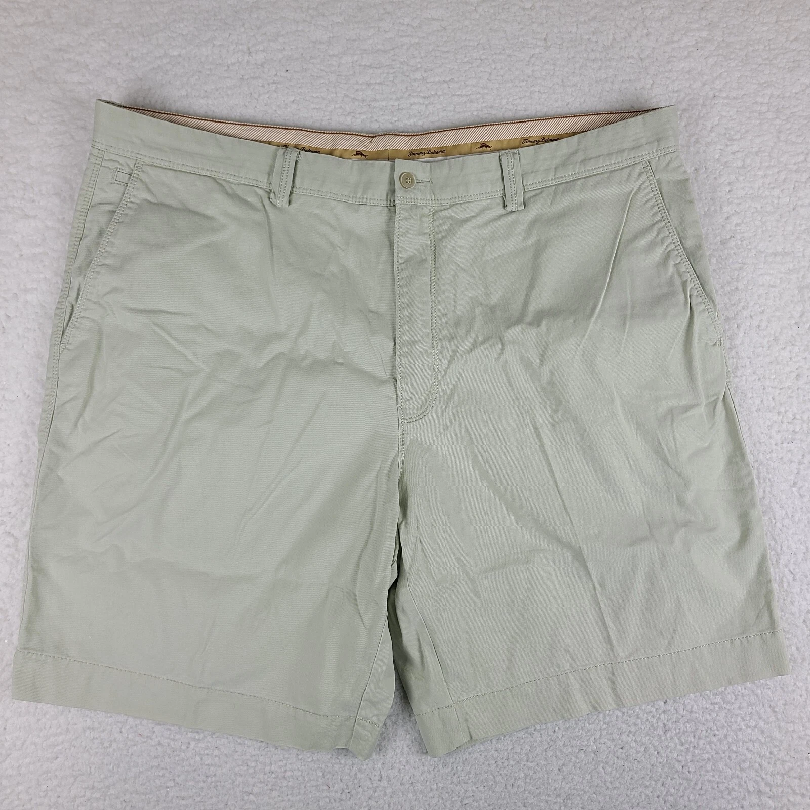 Tommy Bahama Shorts Mens 42 Beige Solid 9" Inseam Casual Chino Cotton Lyocell