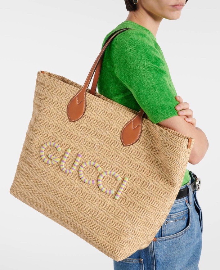 AUTHENTIC Gucci logo leather-trimmed tote bag | eBay