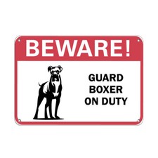 Horizontal Metal Sign Multiple Sizes Beware Guard Boxer on Duty Pet Animal