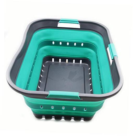 42L (gallon) Collapsible Plastic Laundry Basket - 1 Grey/Turquoise Blue