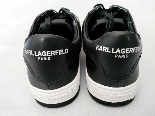 ZAPATILLAS LIMITADAS KARL LAGERFELD PARIS CON LOGOTIPO CLÁSICO IMPRESO CUERO NEGRO MRP $255 - Imagen 6 de 11