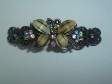 VINTAGE BUTTERFLY RHINESTONE METAL HAIR BARRETTE UP DO ACCESSORY