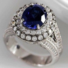 2.65CT Oval Cut Simulated Wedding Band 925 Silver Plated Sapphire Ring for Women
