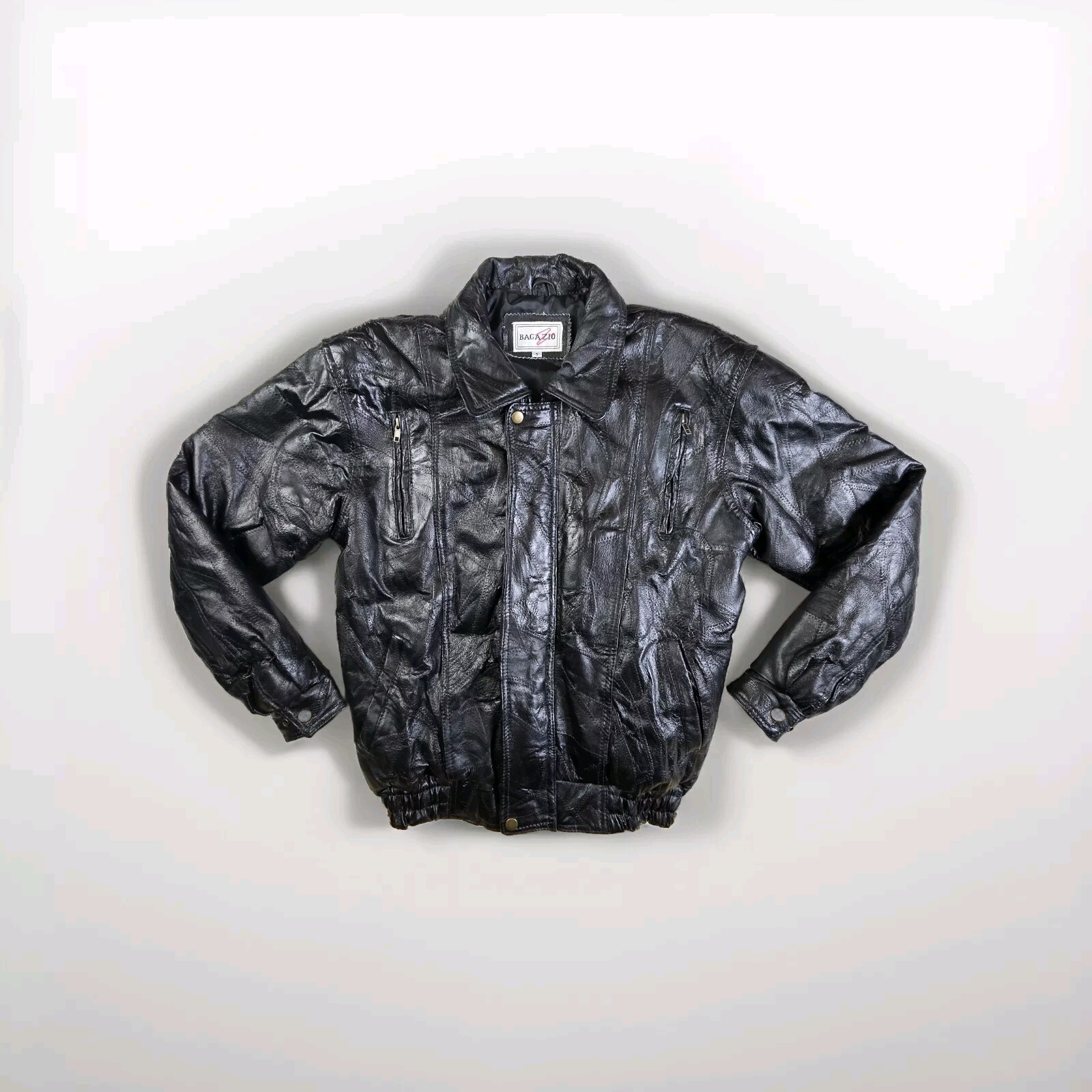 Vintage Bagazio Bomber Jacket Patchwork Leather Size 44 Elastic Waist