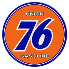 Union 76 Gasoline Metal Sign With Blue 18 Round