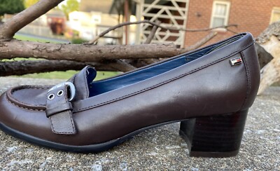Vintage Tommy Hilfiger Brown Leather stacked block Heeled Loafers Square Toe 8.5 Tommy Hilfiger Womens Vintage Block High-Heel Loafers Brown  main image 4