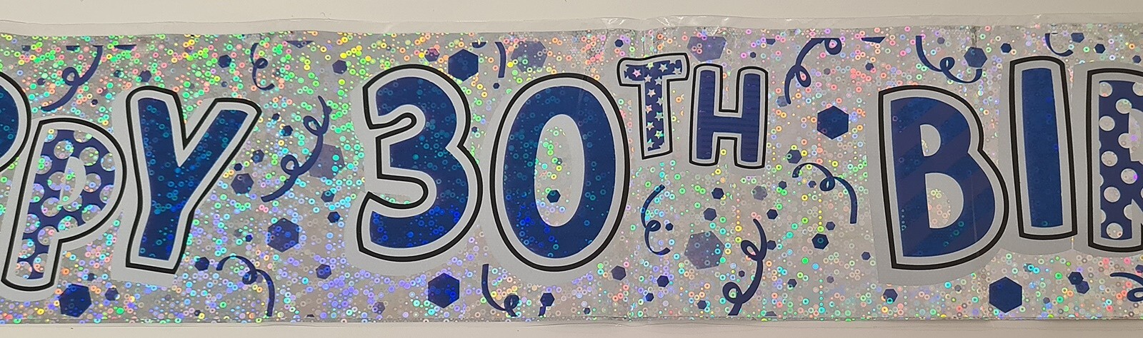 Happy 30th Birthday 30 Today Holographic Foil Banner Silver Blue for Men