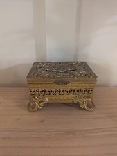 Vintage Ornate Brass Casket Jewelry Box, Mid Century French Style Trinket Box