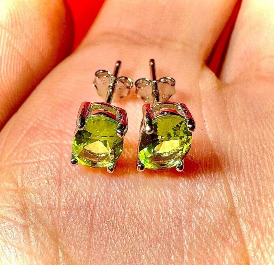 Aretes peridoto corte ovalado natural plata 925 peridoto regalo aniversario Foto 3 de 4