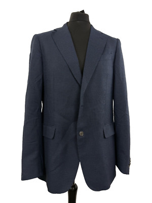 Cavaliere Holmens Mens Blazer Jacket Navy Wool Silk Guabello Fabric 42 in