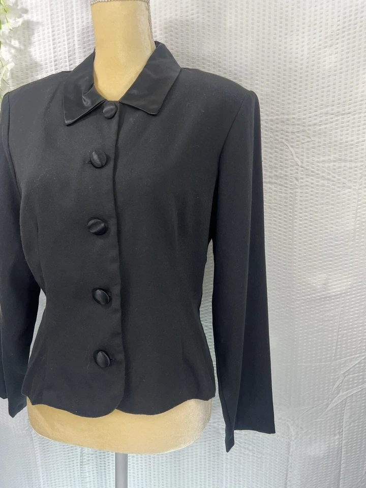 Vintage 90s Jonathan Martin Womens Black Satin Collared Fitted Blazer Size 11 - Image 3 of 4