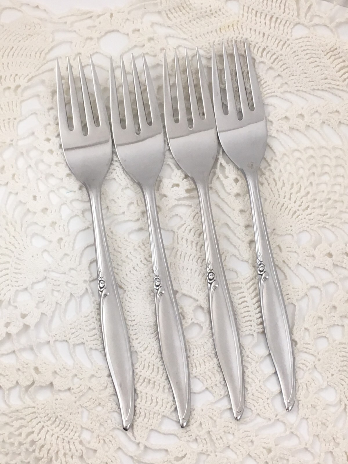 4 Oneida Kenwood Forever Rose Stainless USA 7" Dinner Forks Flatware eBay