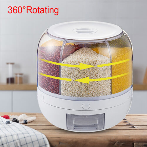6in1 Rotating Dry Food Bucket Grain Rice Container Cereal Dispenser Storage Box