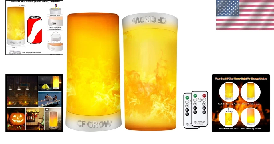 USB Rechargeable LED Flame Effect Light with Remote - 2 PCS Waterproof - Image 2 of 4