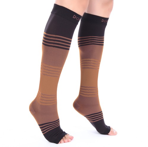 Calcetines Doc Miller punta abierta manga de compresión 20-30 mmHg venas varicosas NEGROS/BRONCEADOS - Imagen 9 de 10