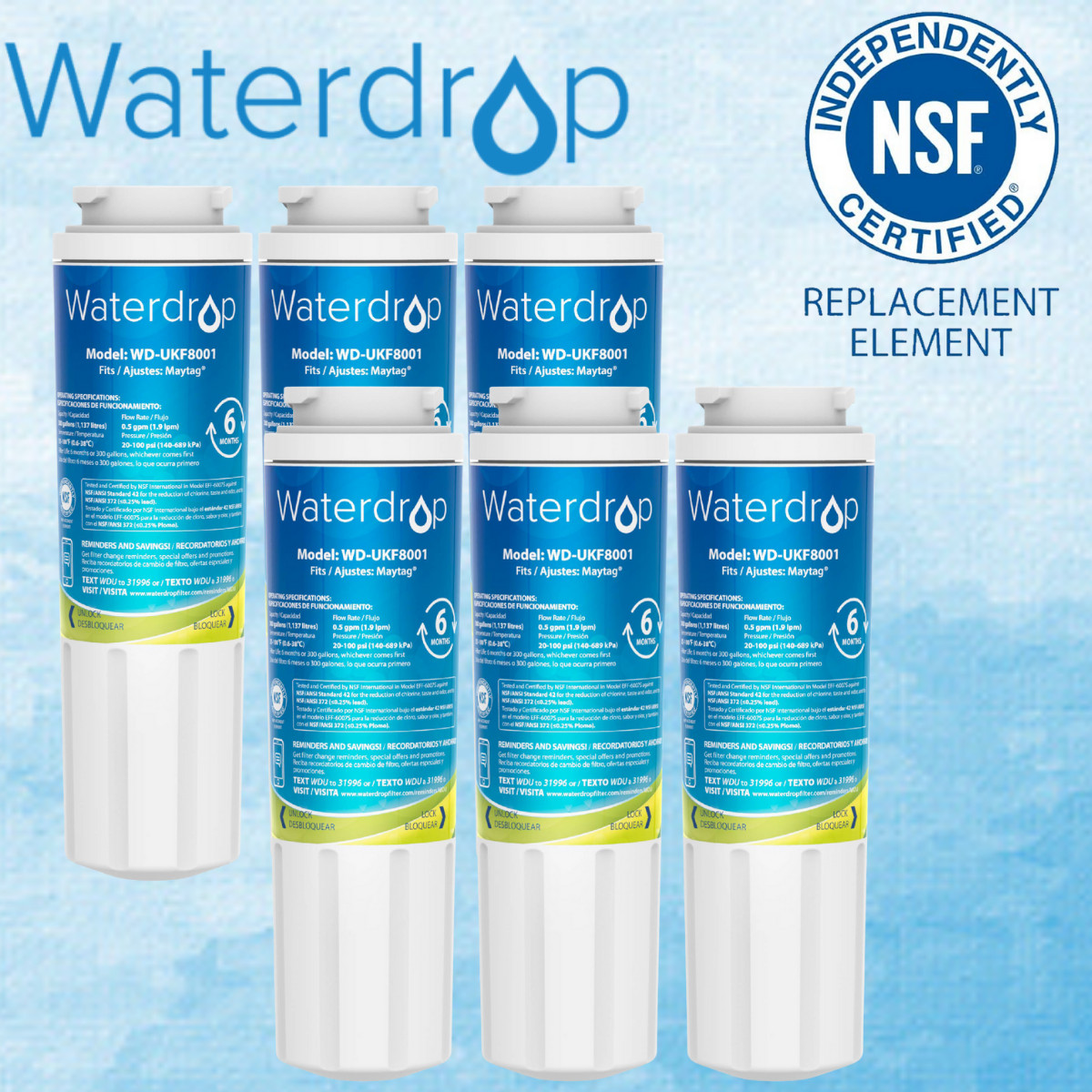 Waterdrop UKF8001 Refrigerator Water Filter, Replacement for