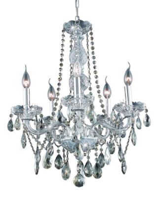 Chandelier 5 Light Fixture Chrome and Crystal Living Dining Room Foyer Lighting