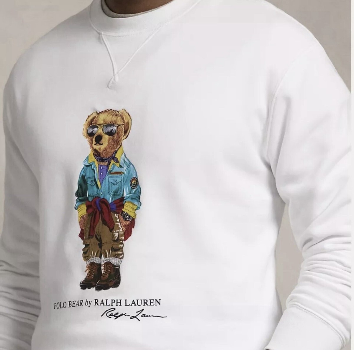 Teddy Bear Sweatshirt White Ralph Lauren Sweatshirt Men's NEW