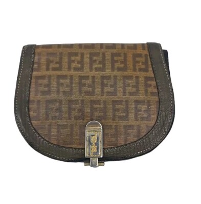 Fendi I. Magnin Very Vintage Monogrammed Canvas And Brown Leather Wallet- Italy