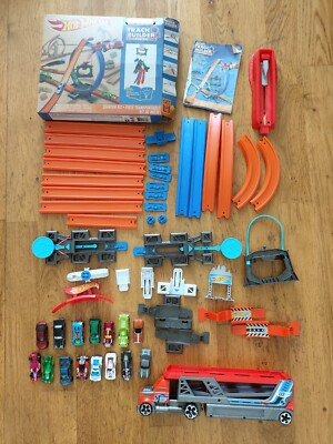 Hot Wheels Schienen Baumeister Set, Transporter LKW, 15 Autos Sammlung Konvolut