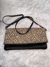 Covet Stella & Dot Crosby Leopard Print Calf Hair Crossbody Shoulder Bag Clutch 