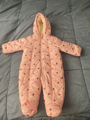 DKNY Pink Polka Dot Sherpa lined Baby Girl Bunting Snowsuit SZ