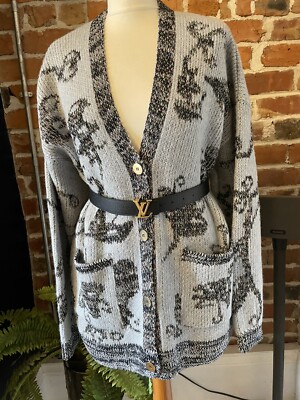 ZARA Jacquard Oversize Grobstrick V-Ausschnitt Cardigan Metallic Garn LARGE Neu mit Etikett