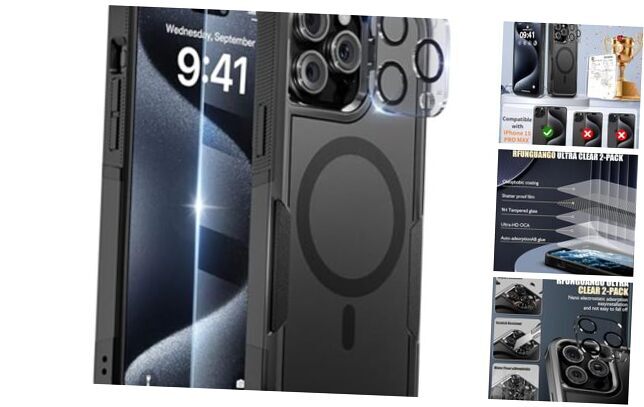 for iPhone 15 Pro Max Case Compatible with Magsafe, with 2x Armor Black